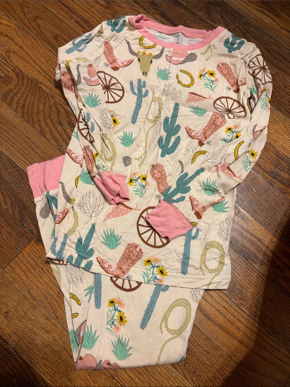 Little Sleepies Girls' Pink Western Cactus Cotton Pajama Set size 5/6